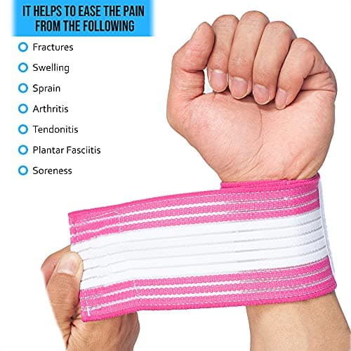 360 RELIEF Wrist Support Wrap Compression Brace | Fitness, Gym, Crossfit, Weightlifting, Powerlifting | White/Pink with Mesh Laundry Bag — view 2