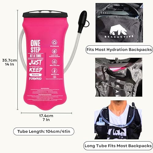 Bearactive Hydration Bladder, Water Bladder 2L for Running Backpack with BPA-Free TPU, Hydration Pack, Leak-Proof Water Pouch, No Plastic Smell – Hiking, Running, Cycling & Camping (Pink, 2 Litre) — view 6