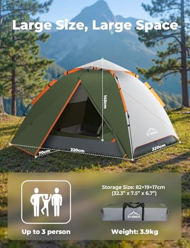 Gysrevi Camping Tent 3 Man Instant Pop Up Tents for Camping, 3 Season — view 3