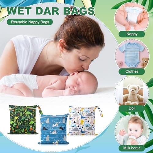GSrenyu 3 Pcs Wet Bag Waterproof Wet Dry Bags, Reusable Nappy Bag Organiser — view 4