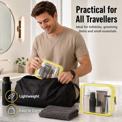 2-Pack Clear PVC Toiletry Bag Set, Waterproof Leakproof, Yellow Trim — view 6