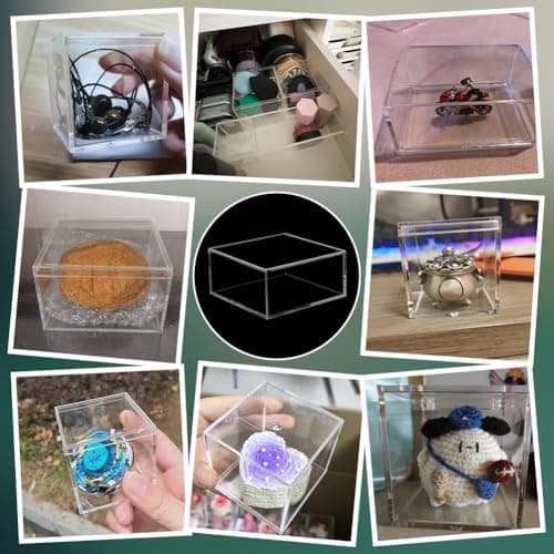 PH PandaHall Cube Display Case Square Acrylic Jewellery Packing Box with Lid Multi-Purpose Square Container Stackable Organizer for Office, Desk, Crafts, Small Items Storage 10.5x10.5x5.1cm — view 5