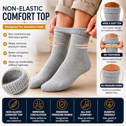 ITRAT Men's Diabetic Merino Wool Thermal Heated Extra Warm Socks 2.4TOG (-25°C resistant) Hiking Walking Thermal Athletic Outdoor Winter Socks (Assorted 2 Pairs) — view 5