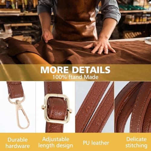 Telooco Purse Strap Replacement 85-150cm Adjustable Leather Belt for Purse Crossbody Bag Handbags (Brown Strap, Gold Buckle) — view 3