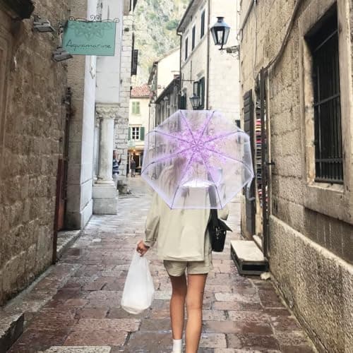 Tiiyee Clear Folding Umbrella, Cherry Blossom for Rain (Light Purple) — view 4