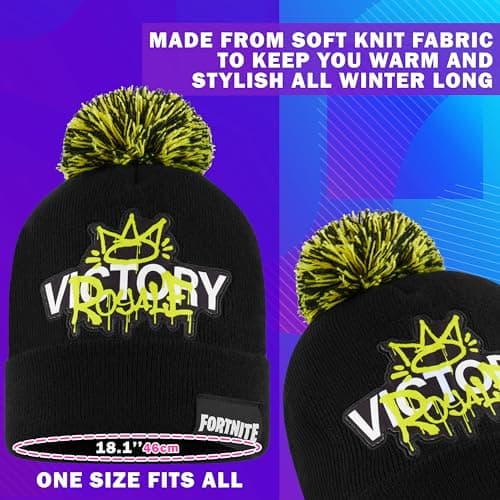 Fortnite Beanie Hat for Boys & Teens, Warm Knitted Winter Hat, Winter Accessories for School Travel Days Out, Gifts for Gamers (6-14 Years, Black/Yellow) — view 6
