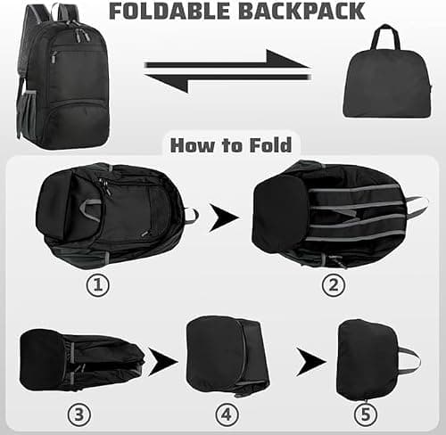 flintronic Lightweight Foldable Backpack, 30L Small Hiking Rucksack, Unisex Water Resistant Walking Backpack for Outdoor Sports, Hiking, Travelling, Walking, Camping (Black) — view 5
