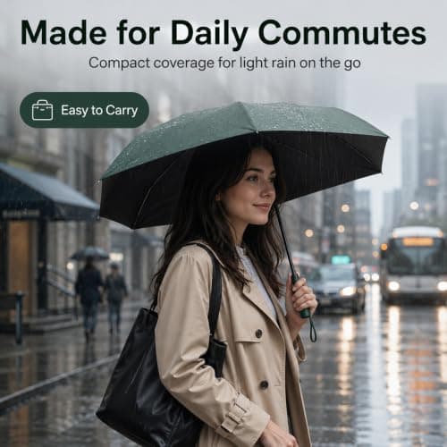 WHJYCC Compact Folding Umbrella - Dark Green Travel Umbrella with Case — view 6
