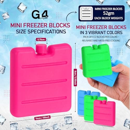 G4GADGET 8cm Freezer Blocks Pack of 6 | Reusable Ice Packs for Lunch Boxes, Cooler Bags, Picnic, Travel, Camping & Outdoor Activities | Quick Freeze Design — view 4