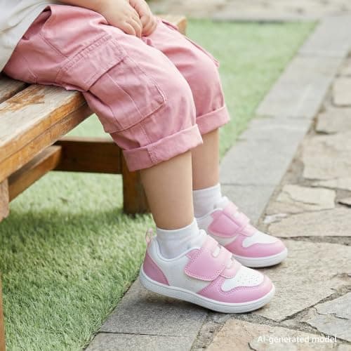 STQ KIDS Girls Trainers Toddler Wide Toe Box Barefoot Shoes Zero Drop Kids First Walking Shoe Lightweight Soft School Running Tennis Sneaker Daycare Sports Pink White 8 UK Toddler — view 3
