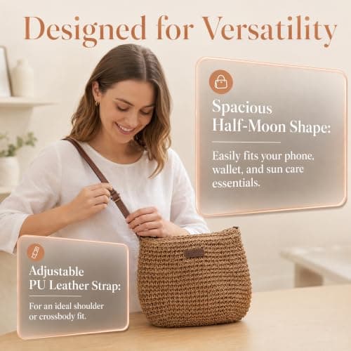 Qixkuric Straw Crossbody Bag, Summer Beach Crossbody Bag Beach Bags with Adjustable Strap Zipper Closure Woven Shoulder Bags for Holiday Travel Girls Gifts Picnic Daily Use 26.6 x 26.4 x 3.9cm — view 4