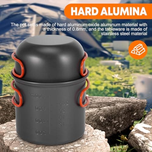 ALLOMN Camping Cooking Set, Outdoor Camping Cookware Kit Portable Cooking Mess Kit Pot Pan Sets for Backpacking Picnic Hiking Trekking Picnic Fishing Mountaineering, 1-2 Person Use — view 4