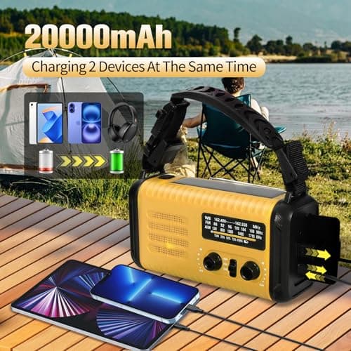 Wind Up Solar Radio, 20000mAh Emergency Hand Crank Weather Radio AM/FM — view 2