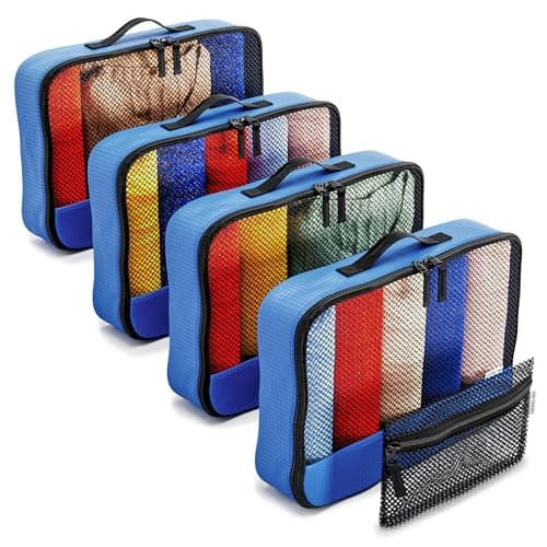 OW-Travel Packing Cubes for Suitcases 5 Pcs Blue Medium with Mesh Zip Pouch