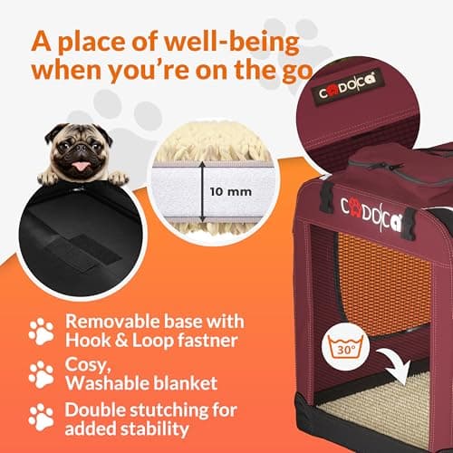CADOCA Dog Crate Carrier, Car Foldable Travel Cage + Bowl, XL Dark Red — view 5