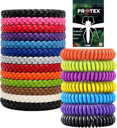 PR0TEX 20 Pack, Insect Repellent Bracelet, 13 Adjustable Woven Leather Bracelets, 7 Waterproof EVA Bands, DeetFree, Powerful Effective Protection, Mosquito Bug Repellent Bracelets for Adult & Kids