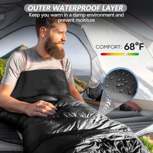 Sleeping Bags for Adults & Kids Sleeping Bag 3 Season, Ultralight Carry Bag, Adult Blanket, Lightweight Compact for Outdoor Camping, Travel, Hiking, Indoor & Outdoor Use (Black) — view 6