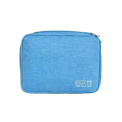 ACOPTON Travel Electronics Organizer, Waterproof Cable Organizer Bag for Electronic Accessories Double Layer Large Shockproof Cable Storage Bag for Cord, Power Bank, Tablet (Sky Blue)