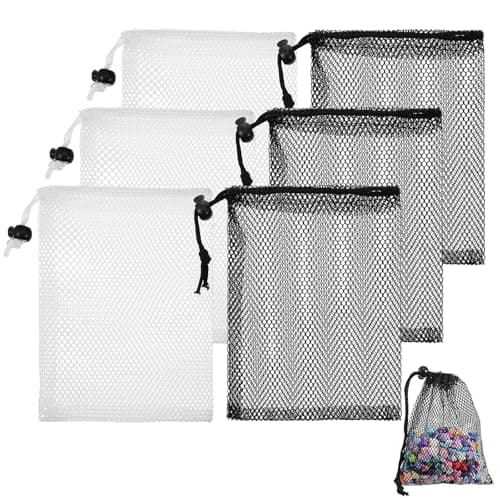 Sibba 6 PCS Small Mesh Bags with Drawstring 20x15 cm Black & White