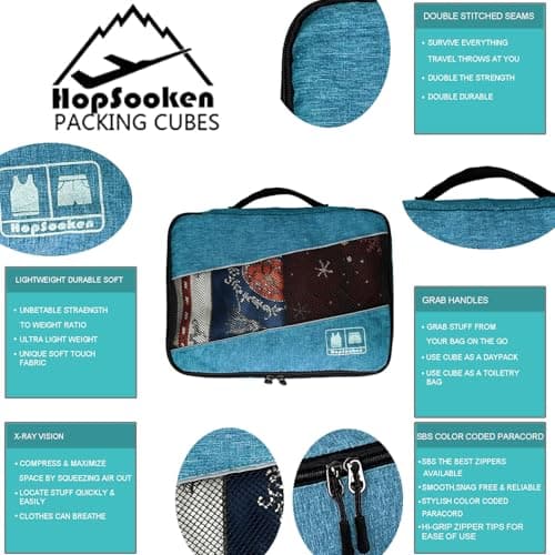 Hopsooken 5 Set Packing Cubes for Travel Large Suitcase Luggage Organizer Bags Travel Accessories Vacation 4 Cubes 1 Laundry Pouch Bag, Snow Teal, L — view 6