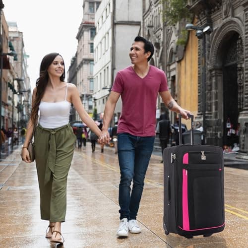 ATX Luggage Medium Suitcase Expandable Soft Shell Durable Lightweight Hold Check in Trolley Case with 2 Wheels & Built-in 3 Digit Combination Lock (Black/Pink, 79 Liter) — view 4