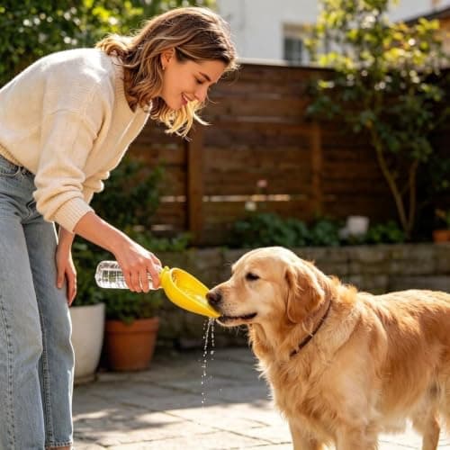 Silicone Portable Dog Water Bottle Adapter, Leakproof Foldable Leaf Pet Water Dispenser Cap, Practical Folding Drinking Bowl, Feed for Puppy Outdoor Walking Camping Fits Standard Waterbottles (YE) — view 3