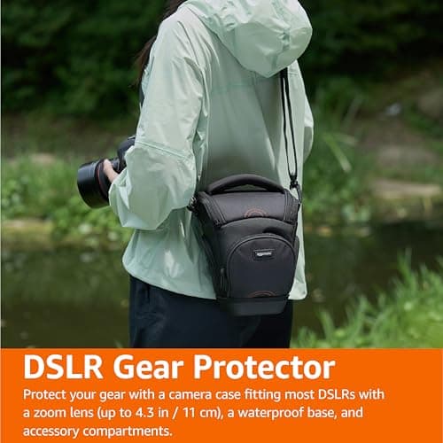 Amazon Basics Holster SLR Shoulder Bag Case for Camera Body and Lens, Detachable Strap, Waterproof, Shockproof, Padded, Solid, Accessories Pocket - Black — view 6