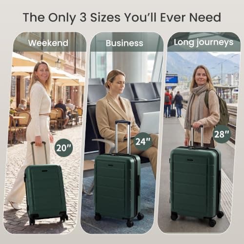 SHOWKOO Luggage Set 3 Piece Hardshell PC Expandable Suitcase, Army Green — view 6