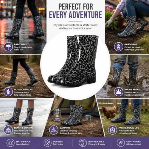 A2Z Ladies Waterproof PVC Rain Boots Stylish Mid Calf Slip On Wellies — view 3