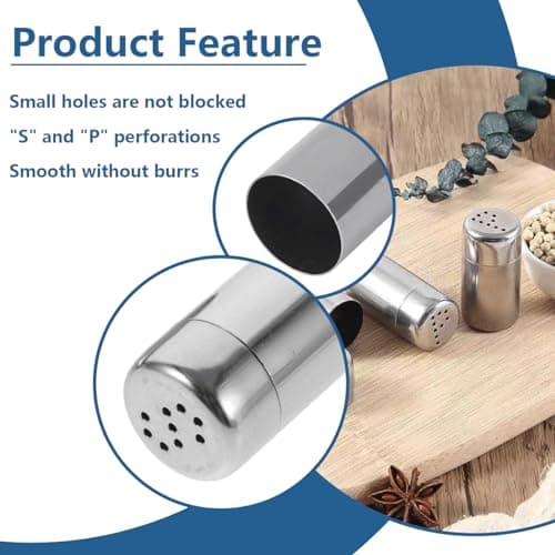 2 Pcs Salt and Pepper Shaker, Mini Stainless Steel Salt and Pepper Pots, Portable S and P Shaped Hole Salt and Pepper Set for Kitchen Travel Camping Restaurant Salt Pepper Spice Sugar(Silver) — view 2
