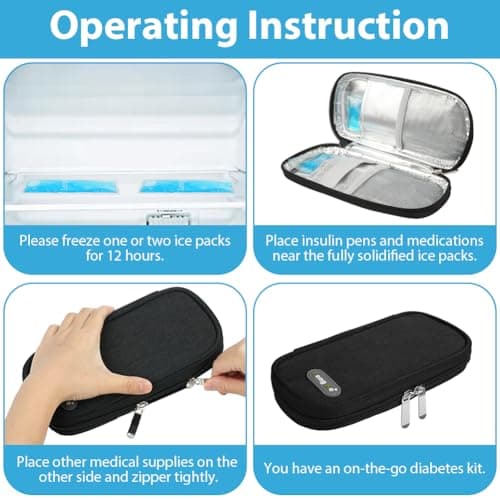 ACWOO Insulin Cooler - Travel Medicine Case with 2 Ice Packs, Diabetic Supplies Case, Portable Black — view 5