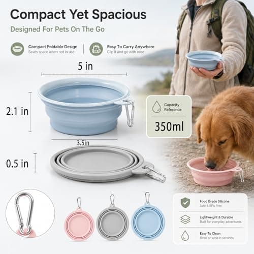 3 PCS Collapsible Dog Bowl, Foldable Silicone Pet Food And Water Bowl With Carabiners, Portable Travel Dog Bowl For Dogs And Cats, For Walking Hiking Camping Travel, Pink Grey Blue — view 2