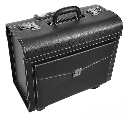 Four Wheeled Pilot Case Faux Leather Lightweight Cabin Bag Commander (Black) — view 4