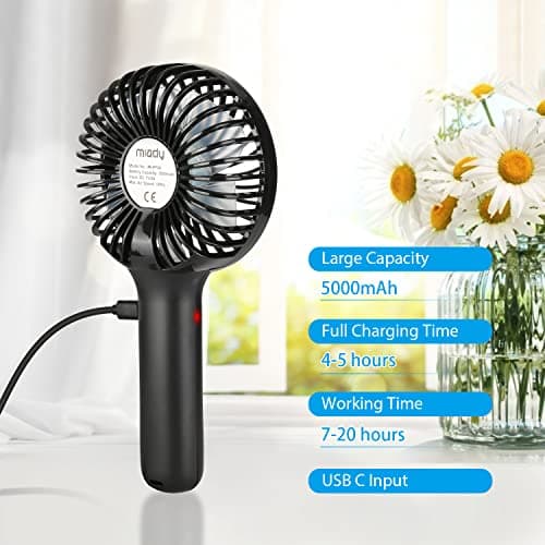 Miady 2-Pack 5000mAh Handheld Portable Fan(7-20 Hours Runtime), USB C Rechargeable Battery Operated 3 Speed Mini fan for Home Office Travel Outdoor and Camping — view 2