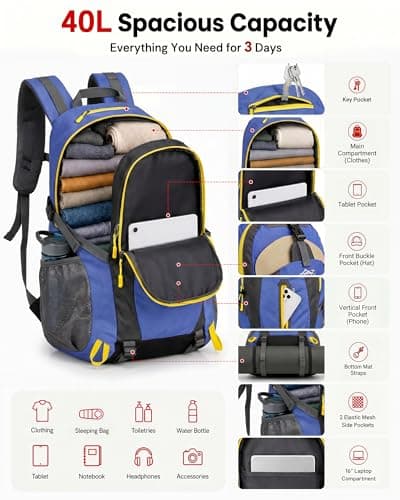 Besrina 40L Lightweight Hiking Backpack, Waterproof Rucksack for Men Women — view 2
