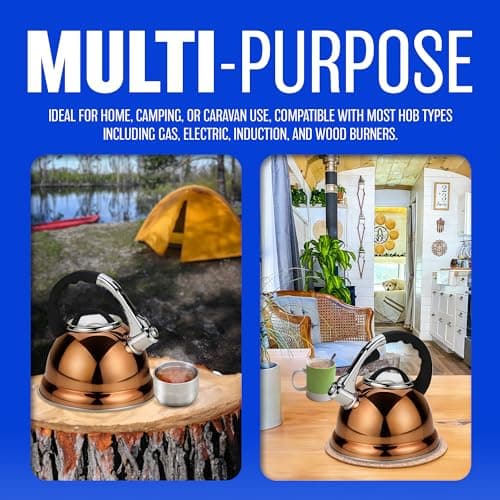 3.5l Gold Whistling Kettle - Stainless Steel Gas Electric Hob Kitchen | Phenolic Handle, Non Drip Whistling Spout, 3.5 litres Capacity - Indoor & Outdoor | Suitable for Fishing, Hiking, Camping — view 6