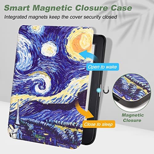 DMLuna Case for Kobo Clara 6" eReader, Ultra Slim Lightweight Folio Premium PU Leather Protective Cover with Auto Sleep/Wake Function, Starry Night — view 3