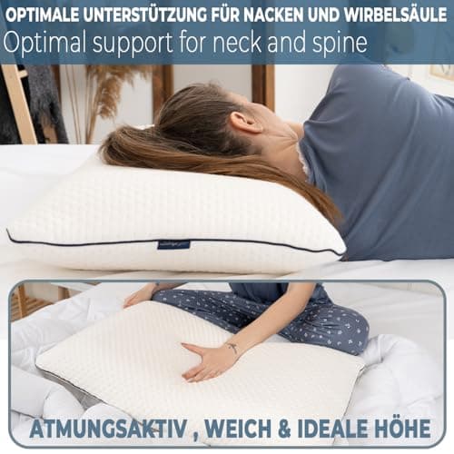 alkamto Memory Foam Pillow 70x45 cm – Ergonomic Neck Support Pillow – Oeko-Tex Certified – Breathable & Thermoregulating Cover – Hypoallergenic & Washable – Ideal for Back & Side Sleepers — view 4