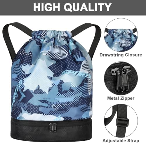 DiULi Drawstring Gym Bag,Water-Resistant Swimming Bags with Internal Waterproof Pocket & Adjustable Strap, PE Bags Drawstring for Travel and Swimming Yoga Outdoor School Sports — view 4