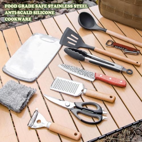 Sadodo 11 PCS Camping Utensils Set — Wood Handle Cookware with Storage Bag — view 3