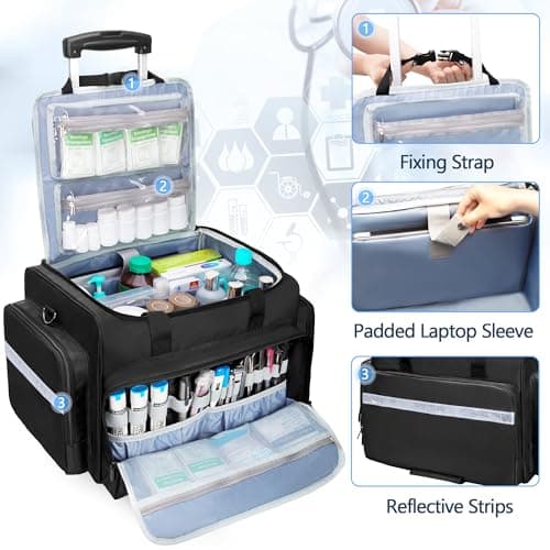 Damero Large Rolling Medical Bag with Detachable Trolley, Black — view 3