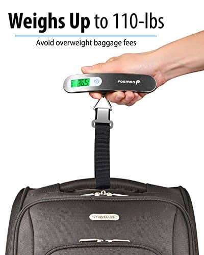 Fosmon Digital Luggage Scale (Stainless Steel, Backlight, LCD Display) Ergonomic and Lightweight Suitcase Weighing Scales, 110 lb / 50 kg with Tare Function - Silver (2-Pack) — view 2