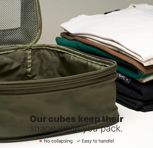 LeanTravel Premium Compression Packing Cubes for Travel - Suitcase Organizer Bags with Double Zipper & Breathable Mesh Panel - Space Saving Carry On Luggage Essentials (6-Pack, Olive Green) — view 6