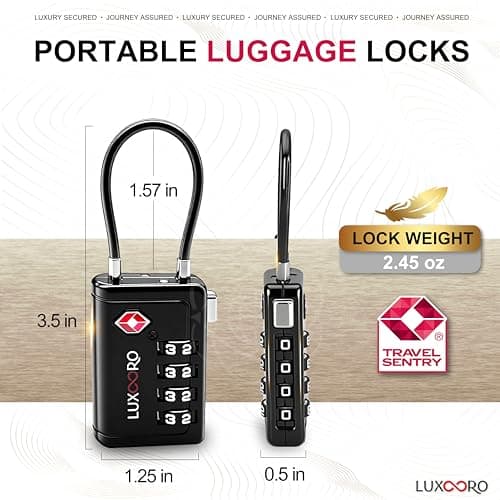 LUXOORO TSA Approved Luggage Lock with Alert Indicator, 4-Digit Resettable Combination, Durable Zinc Alloy Travel Lock for Suitcase, Backpack, Toolbox, Locker, All-Purpose, keyless – Black, Black 1 — view 2