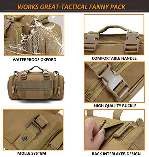Tactical Duffel Bags for Men, 3P Military Molle Waist Fanny Packs EDC Utility Pouch Crossbody with Shoulder Strap Hand Carry — view 5