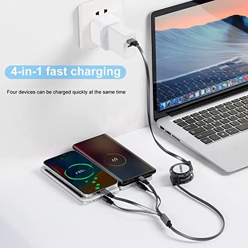 SDBAUX 4 in 1 Retractable Multi USB Charger Cable, 3A Fast Charging Cord 1M — view 3