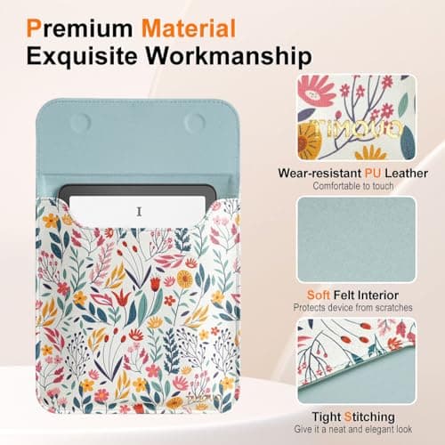 TiMOVO 7 Inch eReader Sleeve Carrying Case, Flowers — view 3