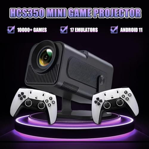 HCS350 Mini Portable Smart Projector with WIFI and Bluetooth, Game Console Built in 10000+ Game 17 Emulator, 200 Lumen, 1280 * 720P, Android 11 Movie Projector for Outdoor Use, Home Theater(Red Box) — view 2