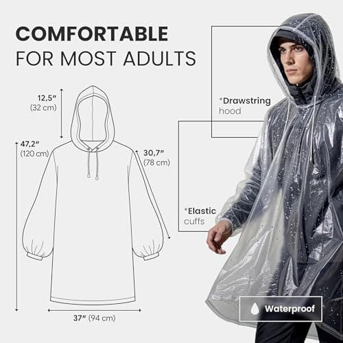 REDSTAR Clear Rain Ponchos for Adults - Disposable Clear Rain Poncho Adult Waterproof Pac a Mac for Women and Men - Adults Waterproof Emergency Disposable Raincoat Travel and Festival Accessories — view 2