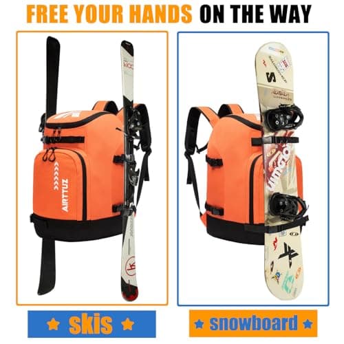 AIRTTUZ Ski Boot Bag - Ski and Snowboard Boots Backpack，Excellent for Travel with Waterproof Exterior & Bottom - for Men, Women and Youth. (ORANGE) — view 6